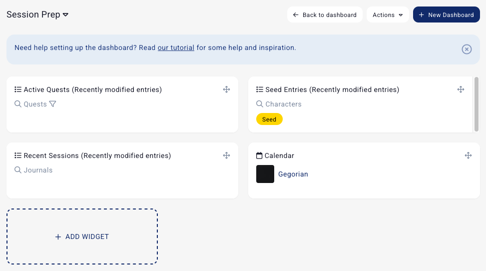 Dashboard setup
