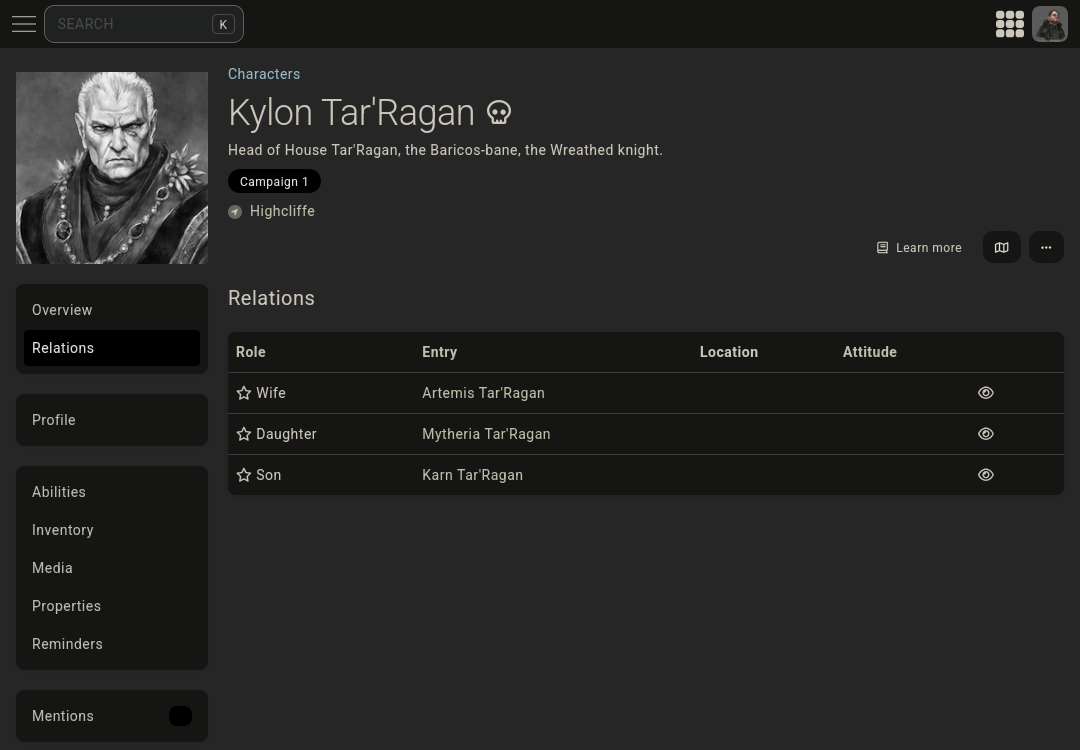 Entry relations and connections